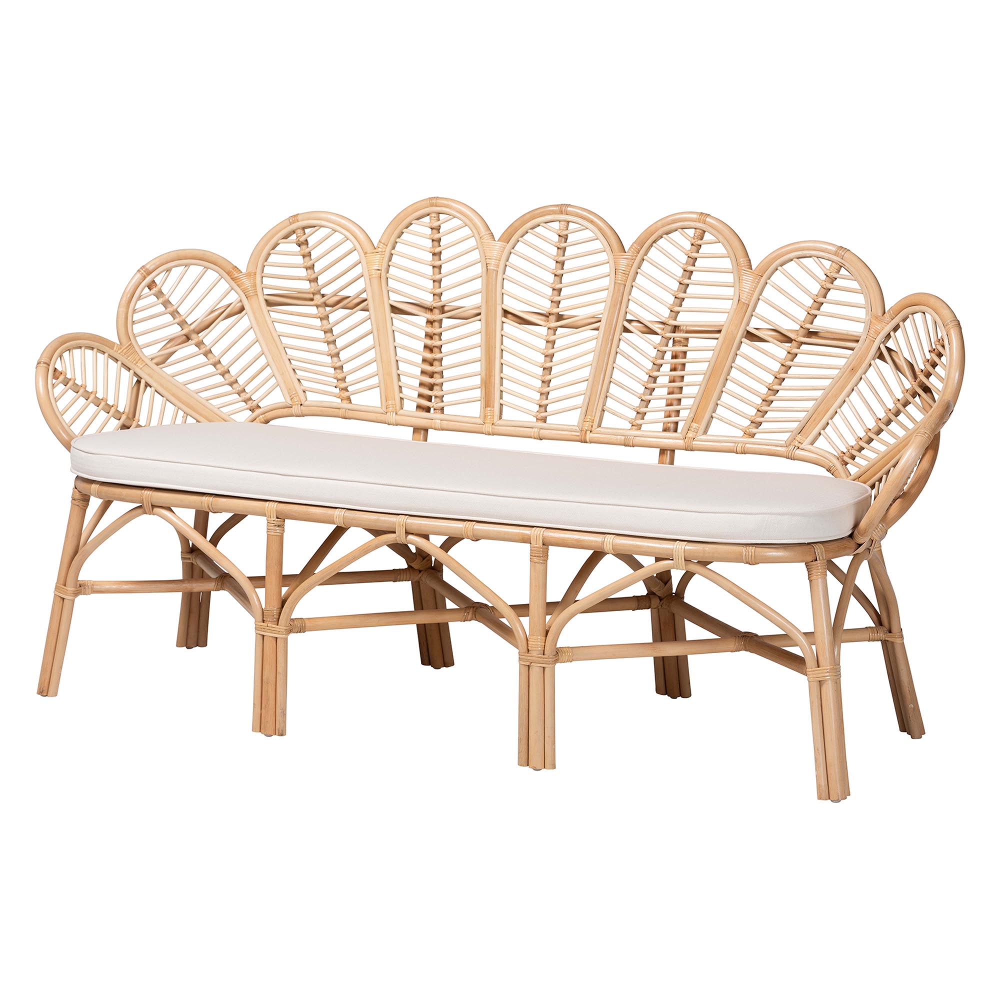 bali & pari Eliava Natural Rattan Accent Bench with Removable Cushion - Coastal Boho Style Loveseat with Scalloped Fan Back Design for Indoor Living Room or Sunroom Seating Affordable modern furniture in Chicago, classic living room furniture, modern ottoman, cheap ottoman